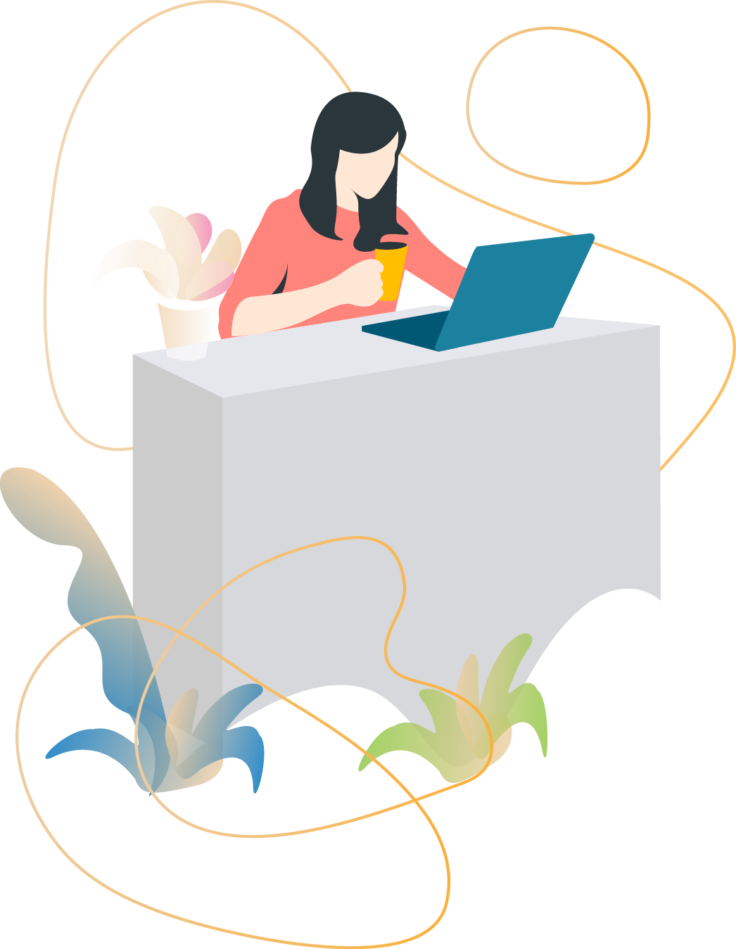 Illustration of Rye working at a laptop